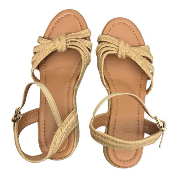 J. Crew | Strappy Raffia Espadrilles Platform Wedges Sandals Size 6.5 Shoes - Picture 8 of 11